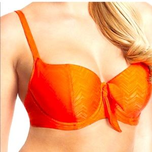Panache Cleo Women’s Orange Chevron Underwire Tie Front Swim Bikini Top Sz 36D